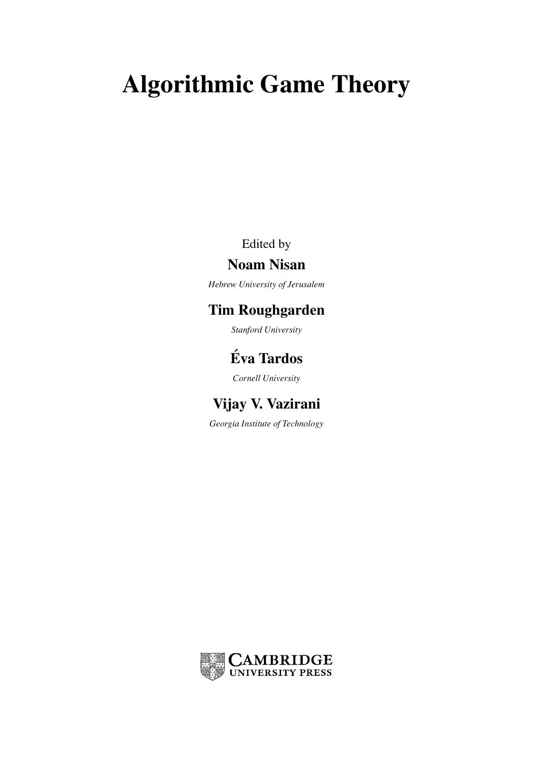 Algorithmic Game Theory